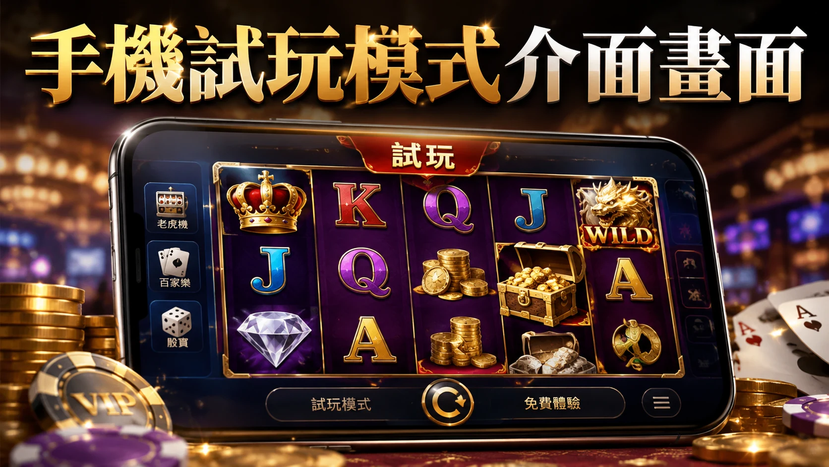 手機遊戲畫面上方標示試玩字樣的畫面
