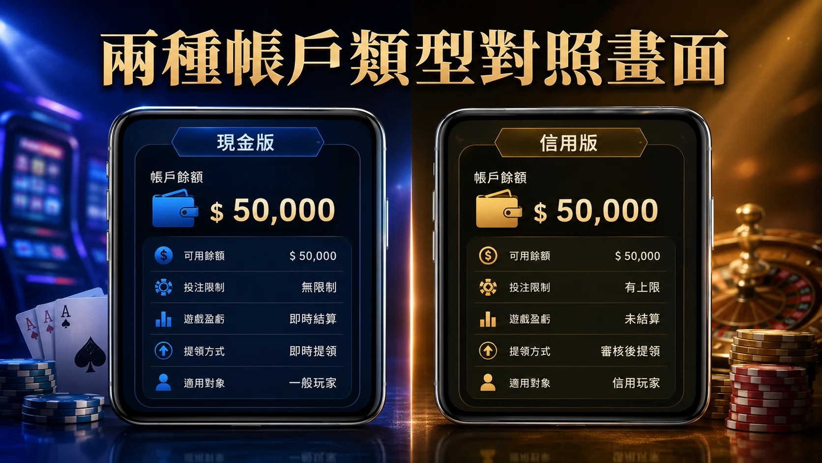 手機畫面左右對照兩種帳戶介面的畫面