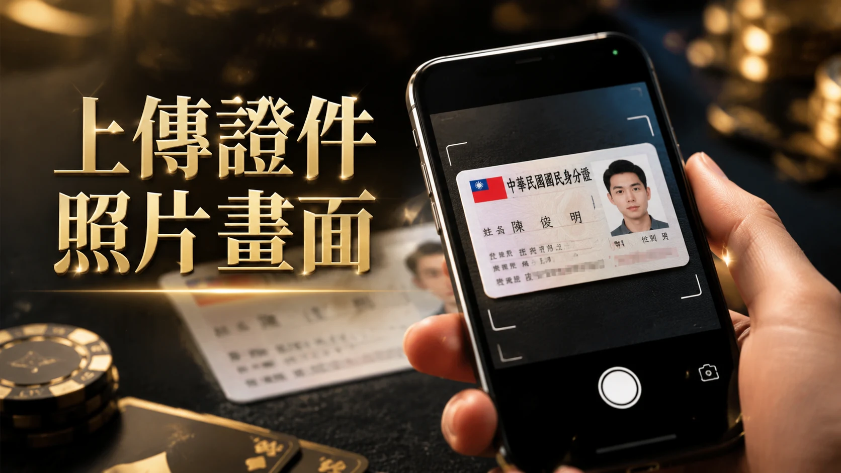 手機拍攝身分證件準備上傳的畫面