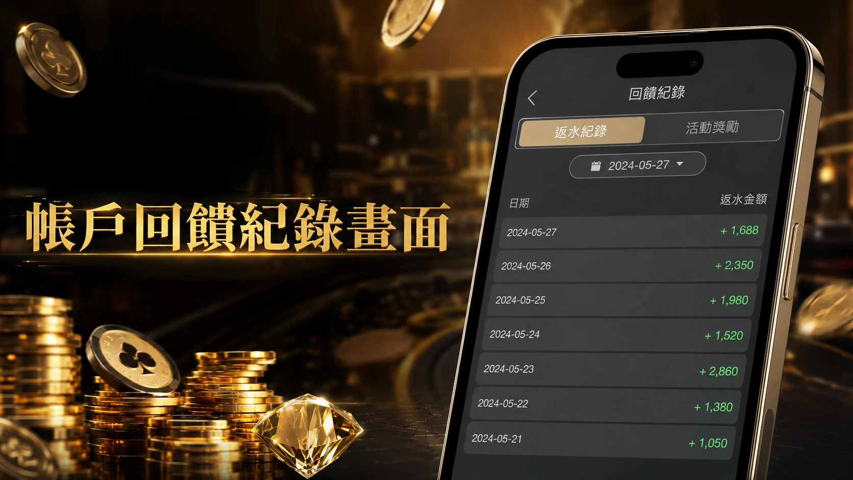 手機App顯示返水紀錄明細的畫面