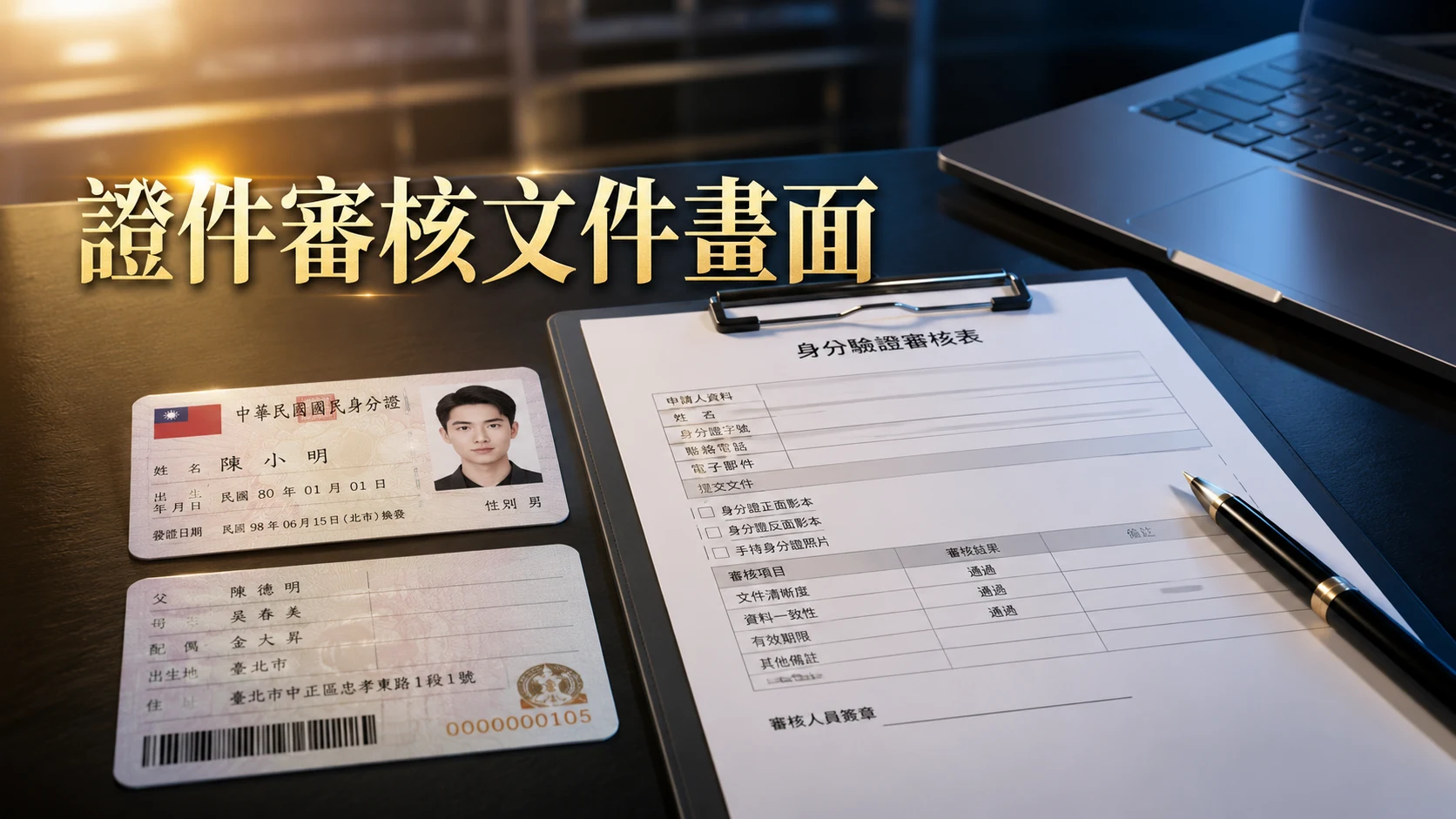 身分證件與審核表格並列的桌面畫面