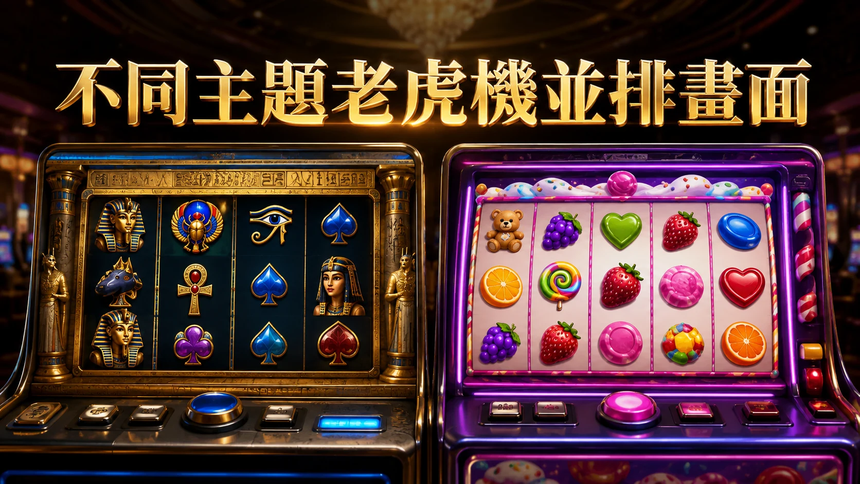 兩台風格不同的老虎機遊戲畫面並列比較